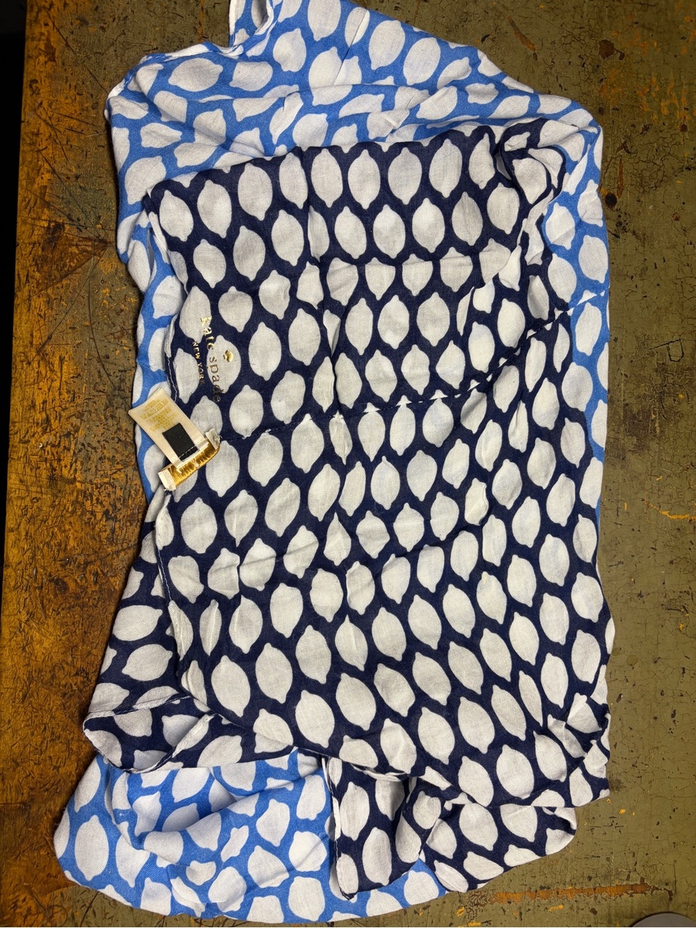 Kate Spade Two Tone Blue and White Print Infinity Scarf